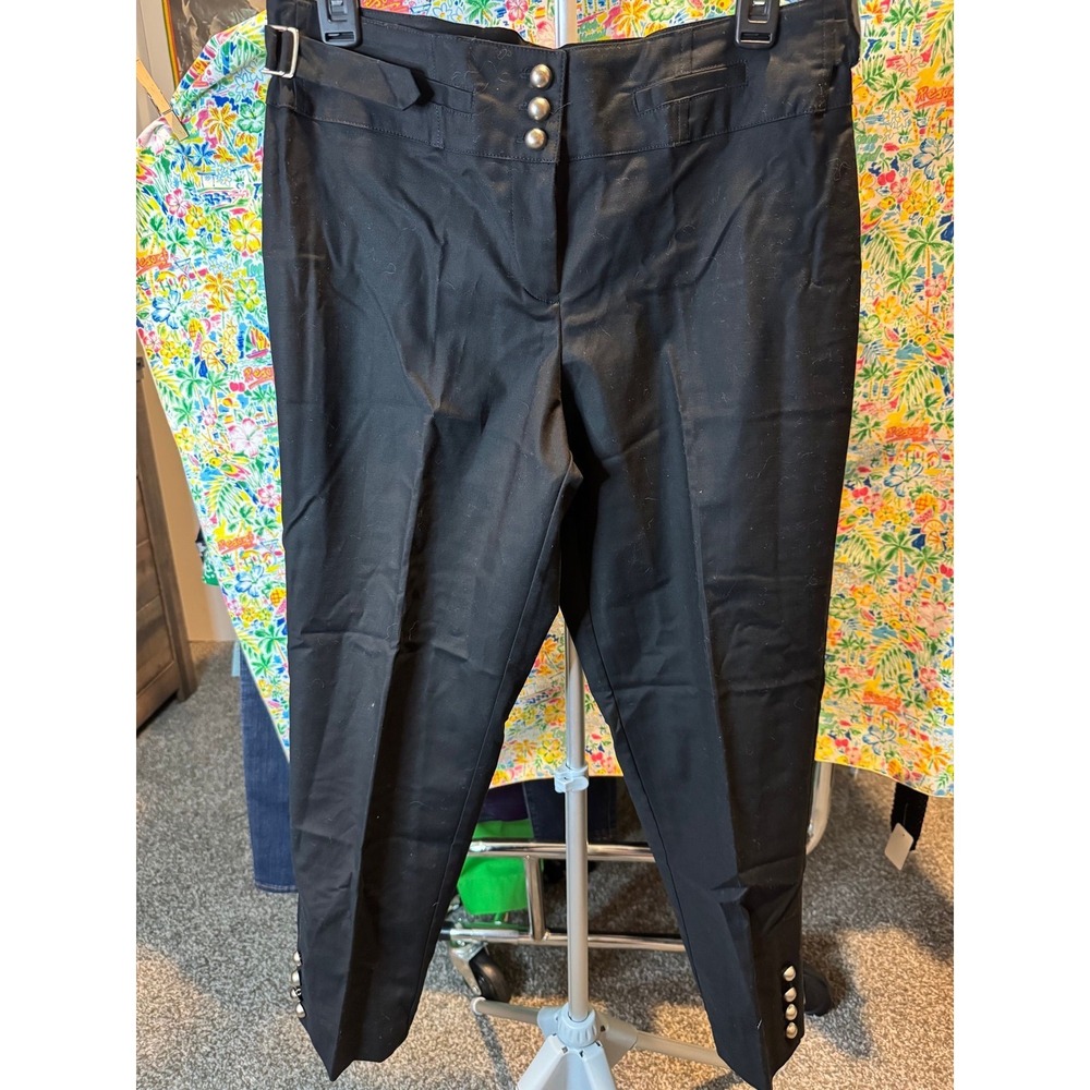146 NY Collection Black Tapered Dress Pants Silver Button Ankle Detail 8 NWT